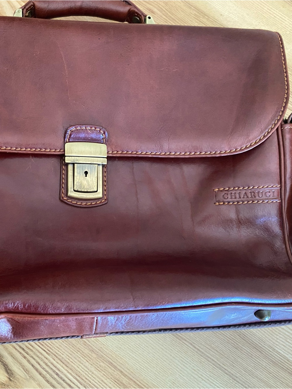 Chiarugi Burgundy Leather Briefcase - Men's Professional Work Bag